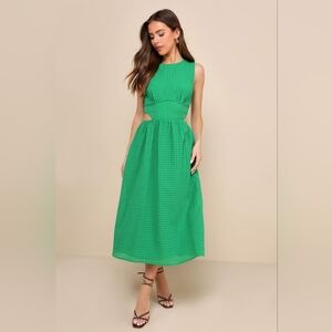 Lulu's Charm and Confidence Green Cutout Midi Dress With Pockets NWOT